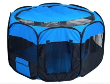Petmaker Blue Black Portable Pop Up Octagon Pet Playpen With Zipper Top
