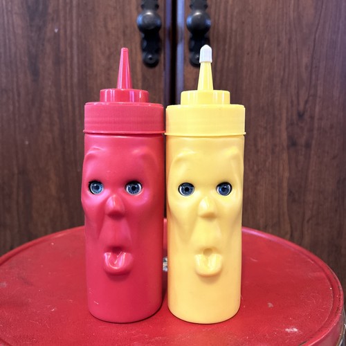 Vintage Max and Moritz Blink Ketchup & Mustard Bottles Kikkerland Collectible