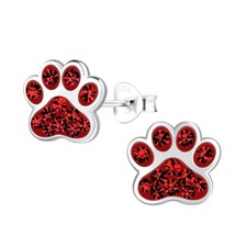 Solid 925 Sterling Silver Crystal Paw Print Stud Earrings Choose Your Color  R