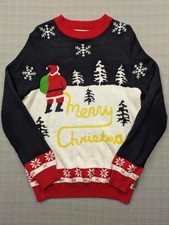 Tipsy Elves Sweater Mens Large Multicolor Santa Merry Christmas Ugly Snowflakes
