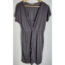 LOFT Gray Wrap Dress Solid Knit Knee Length Short Sleeve Women Size S