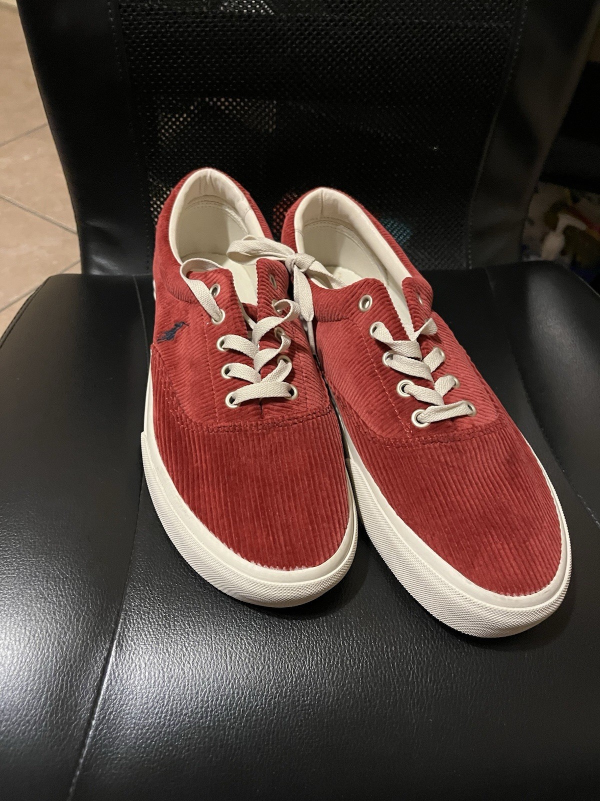Taglia 11 Sneakers stringate Polo Ralph Lauren Keaton Pony rosso velluto a coste tela