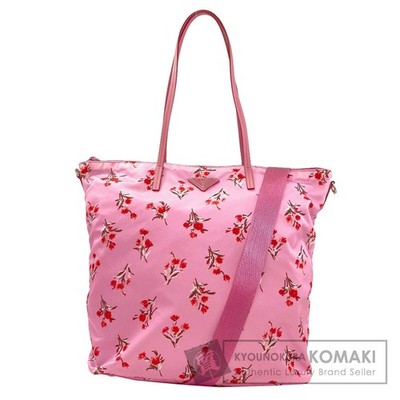 PRADA Flower Motif 2WAY Handbag Nylon Material Ladies Used