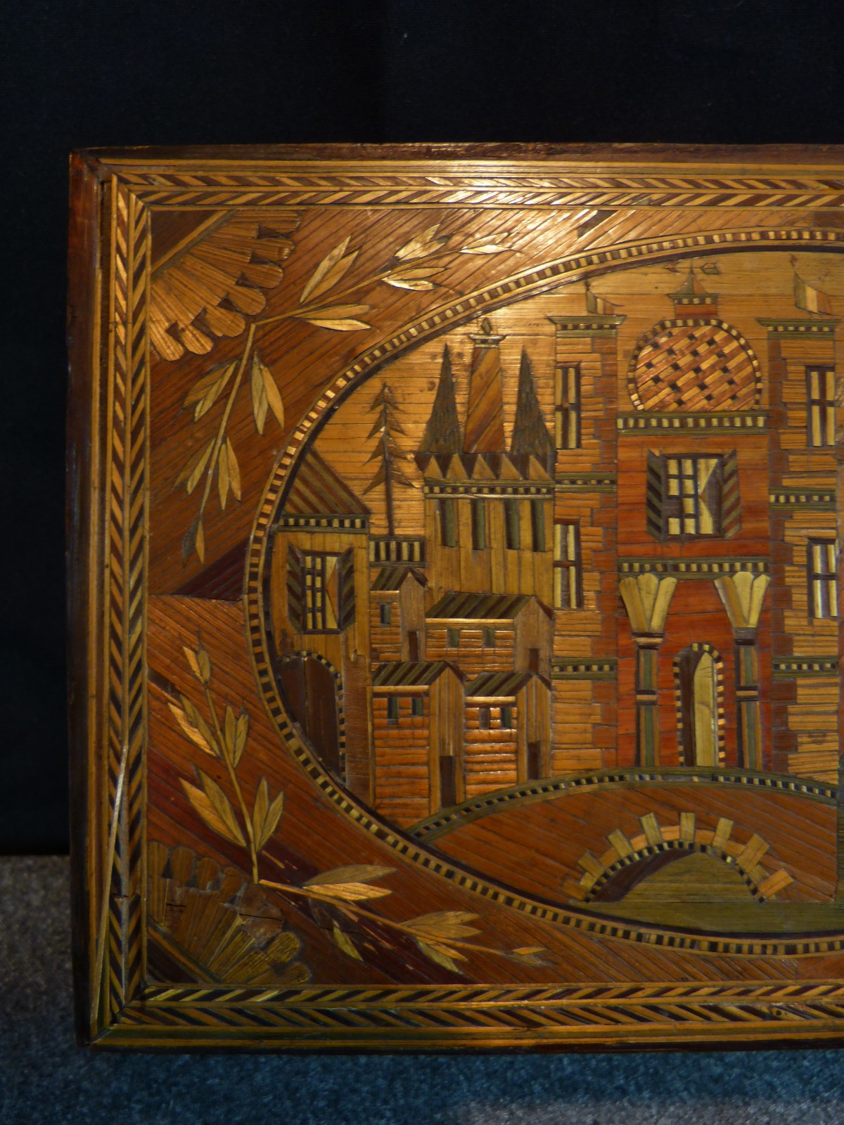 Antique 19th Century 19th Century Straw Marquetry Sewing Box Necessary Box