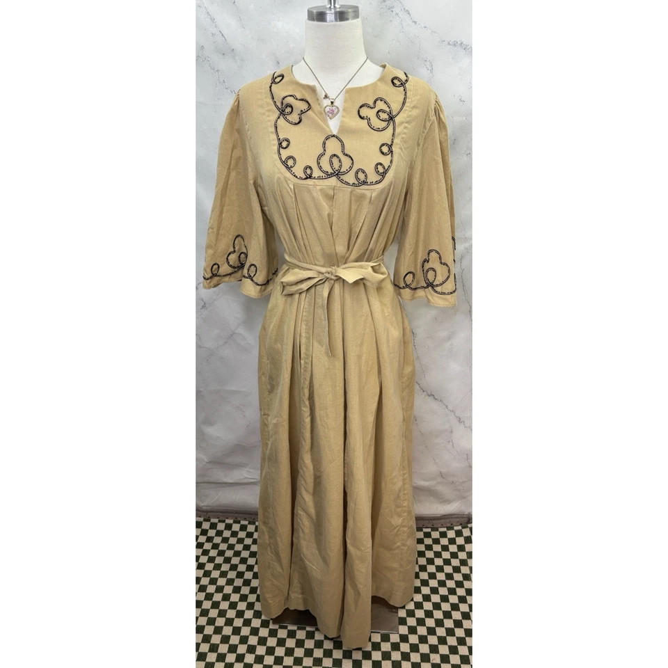 Vestido camponês vintage L anos 60 anos 70 hippie boho cigano cottagecore maxi bordado - Imagem 2 de 4