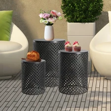 3 Pcs Outdoor Side Table Metal Frame Accent Table Modern End Table (S/M/L)