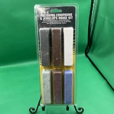 POLISHING COMPOUND KIT, 6-pc set – metal polish – jeweler’s rouge – buffer – USA