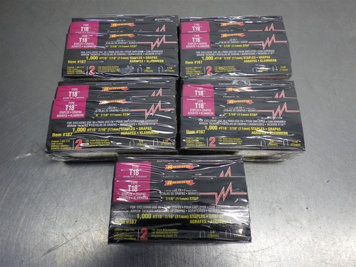 5 Boxes of NEW! ARROW Fastener Genuine T18 7/16" Round Crown Staples #187 - Afbeelding 1 van 2