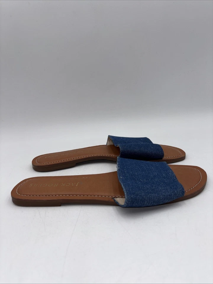 Jack Rogers Sabrina Women's Jean Blue Leather Slide Flat Sandals Size 11 M - Image 3 of 4
