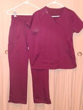 SCRUBSTAR Women's Burgandy Scrub Set,Size Small,vguc,See Pic Lt Deodorant Stain