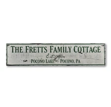 Custom Family Cottage Est Date Sign -Rustic Hand Made Distressed Wood
