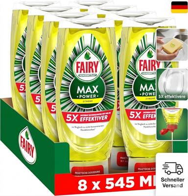 Fairy Max Power Zitrone Handgeschirrspülmittel 8x545ml, effektive Formel für sau