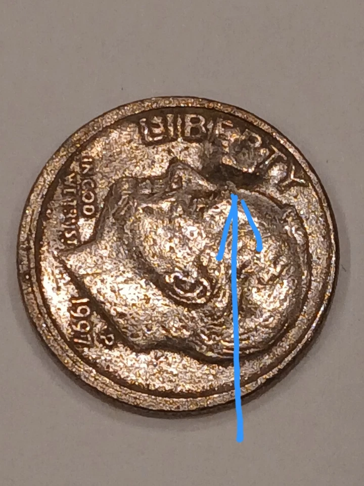 1997p Roosevelt Dime  Off Center - Image 2 of 4