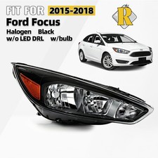 Halogen Headlight For 2015-2018 Ford Focus Black Bezel W Bulbs Passenger Side