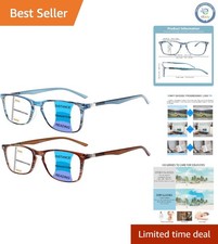 Stylish 2 Pack Progressive Multifocus Reading Glasses with Eyestrain Protection