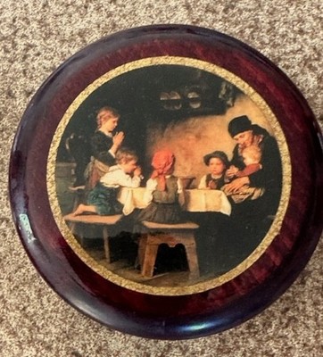 Schmuckdose Vintage Ardleigh Elliott, Gemälde Defregger ''Das Tischgebet'', Holz