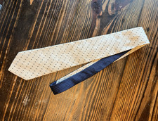 Tommy Hilfiger Men's Tie Beige  Blue Geometric Pattern Pointed Style