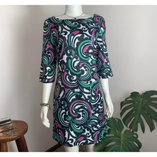 Banana Republic Factory Paisley 3/4 Sleeve Dress Womens Size 8 Retro Navy Pink