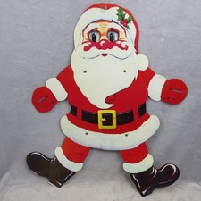 Vtg Jointed Santa Claus Christmas Winter Cardboard Die Cut w/Moving Eyes String