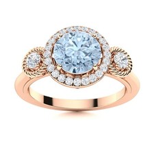 925 Sterling Silver Aquamarine Stone Sister Prong Halo Engagement Ring