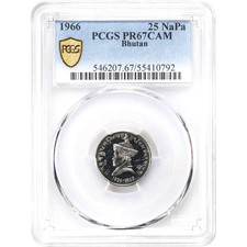 1966 Bhutan 25 Naya Paisa, Jigme Dorji Wangchuck, PCGS PR 67 Cameo, KM-29