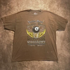 Hanes Beefy T Eight Ball Billiards Bar T-Shirt Brown Graphic Mens 2XL Streetwear