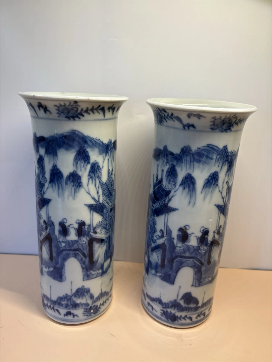 蓝色中国古董花瓶| eBay
