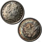 1892 Barber Quarter UNC Gem Rainbow Toned Reverse 25c Silver