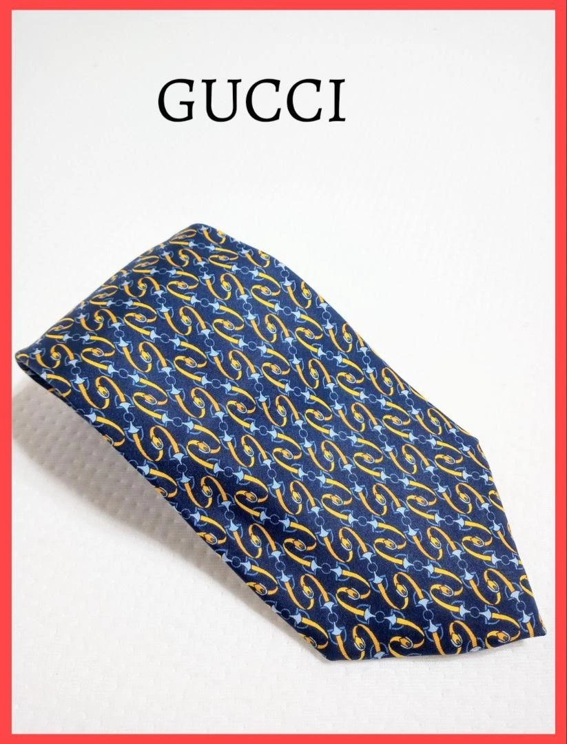 Cravate GUCCI 3,81 pouces chaîne marine soie italienne