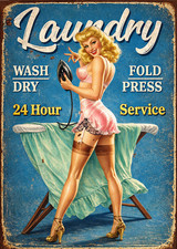 laundry wash, dry, fold, press 24h service wall art metal sign