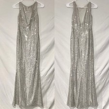 Michaelangelo Silver Sequin Prom Formal Gown High Neck Deep V Back Y2K Vintage S