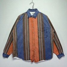 VTG 90s Andrews Blues Western Shirt - Blue Orange Stripe - Button - Mens LARGE