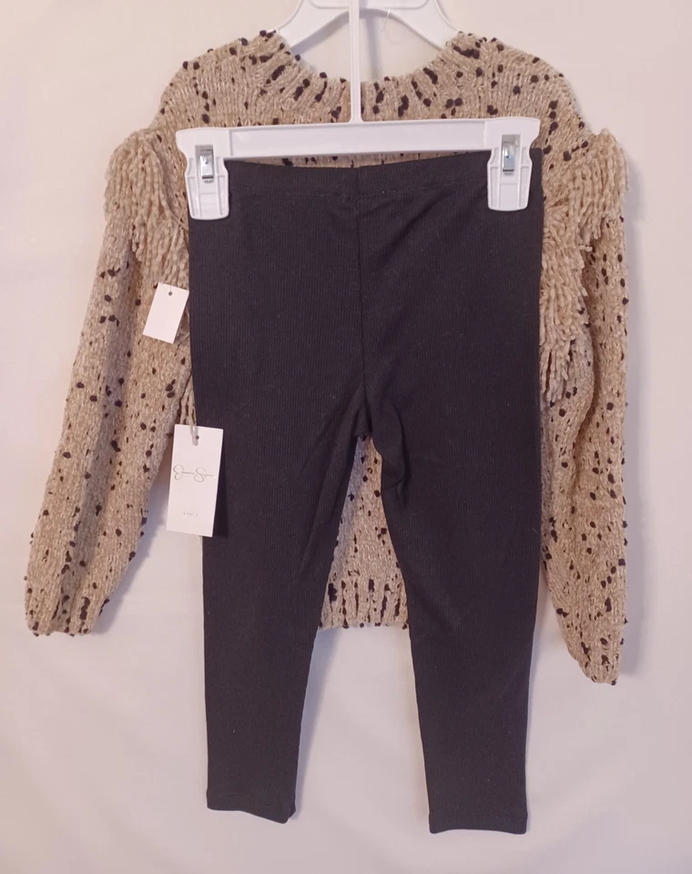 NWT JESSICA SIMPSON SZ 5 Beige/Black Fringed Sweater/Leggings Set, Tagged $40 - Image 4 of 4