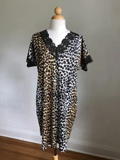 GORGEOUS VTG Cheetah Animal Print & Black Lace Nightgown Lingerie Dress SZ L