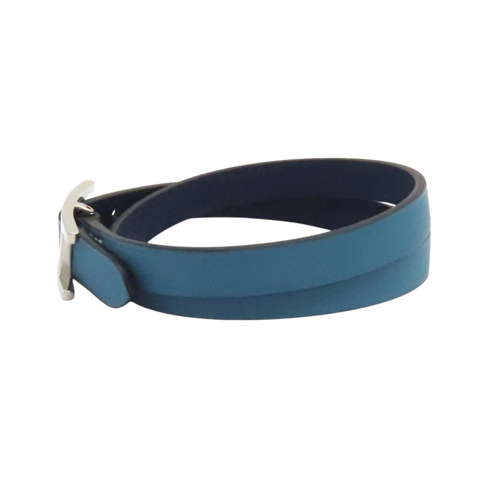 Pulsera HERMES Behapi piel de becerro azul plateado Foto 4 de 4