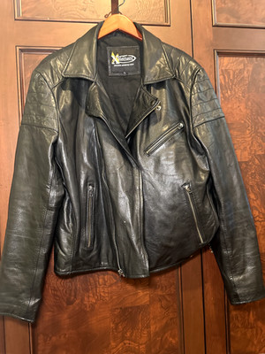 Xelement Leather Moto Jacket Black Size L Unisex Biker Asym Zip Quilted