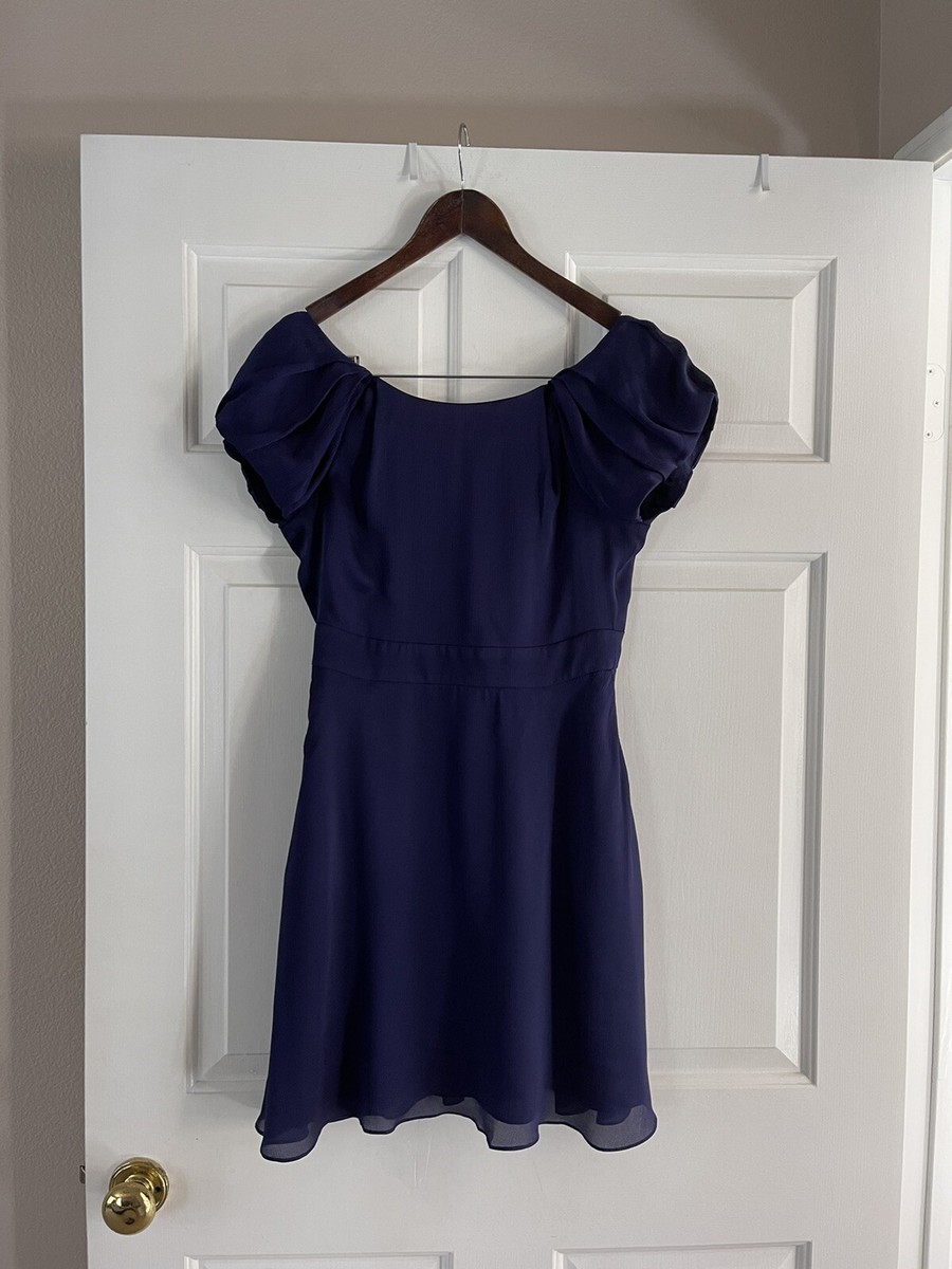 bcbgeneration open back dress BCBGeneration Midnight Blue Open Back Ruffle Sleeves Dress Women's Size 2
