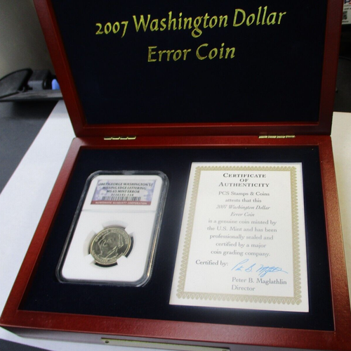 NGC 2007 Washington $1 Dollar Error Missing Edge Lettering MS65 Mint Error COA