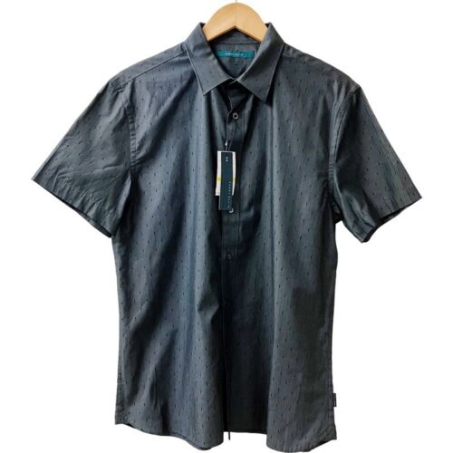 PERRY ELLIS Mens Shirt Medium Black Cotton Short Sleeve Button-up NEW Retail $69