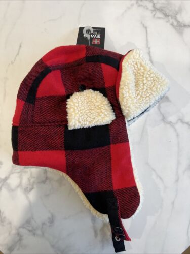 NWT Swiss Tech Men's Trapper Hat Adult One Size  Red Mark Plaid Cold Weather Hat - Picture 1 of 4