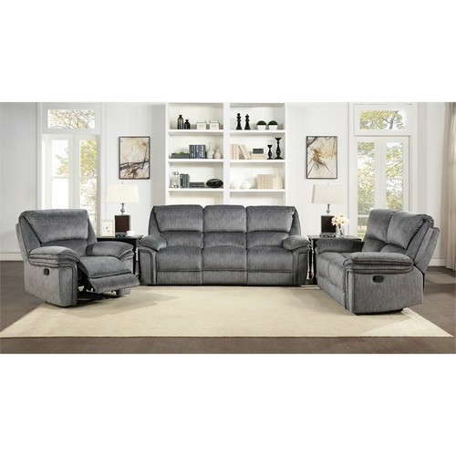 Lexicon 40" Traditional Style Microfiber Double Reclining Love Seat in Gray - Picture 2 of 7