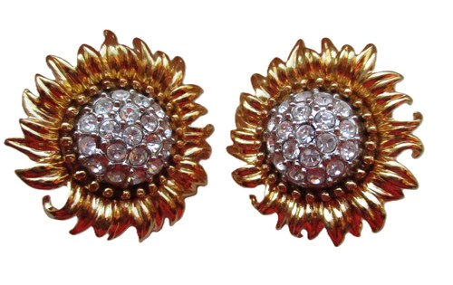 Joan Rivers Classic Collection Clip-on Earrings Sunflower with Pave Rhinestones