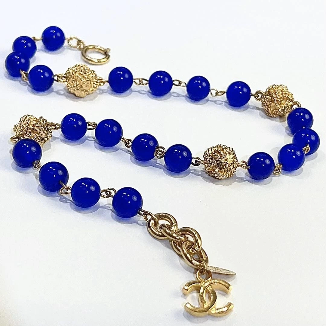 CHANEL Collana Ciondolo Girocollo Catena CC AUTENTICA Vintage Oro Blu Gripoix GP F S