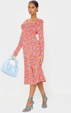 Pretty Little Thing Red Floral Cup Detail Split Midi Dress Size 12