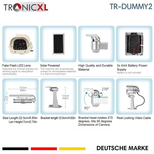 Kamera Dummy Attrappe Überwachungskamera LED CCTV Camera mit / ohne Solar Panel - Afbeelding 8 van 22