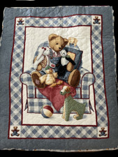 Blue Jean Teddy Bear Baby Quilt Blanket 35x44