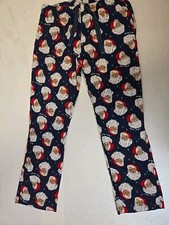 Sz M Ladies Pajama Pants. Navy Santa Print Flannel Lounge Sleepwear w Pockets