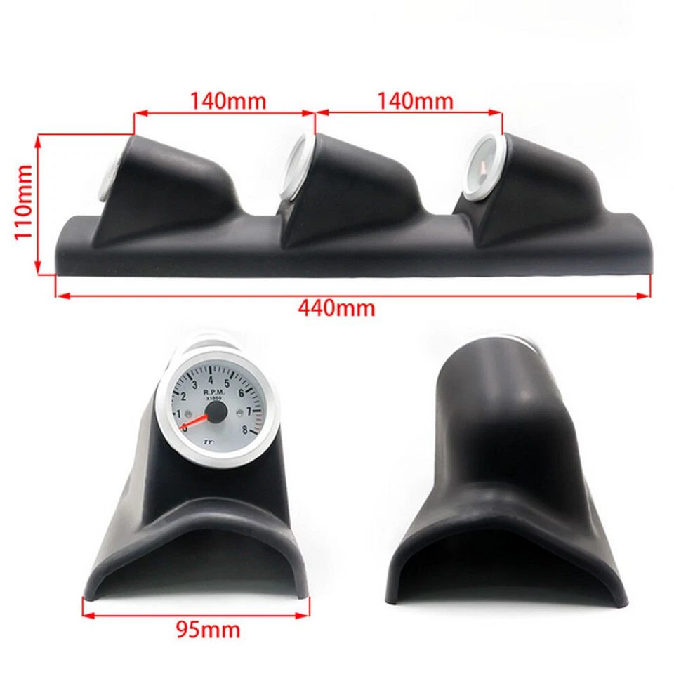 52mm Car Triple Gauge Kit 3in1 Tachometer RPM Water Temp Oil Pressure 12V - Image 3 of 4