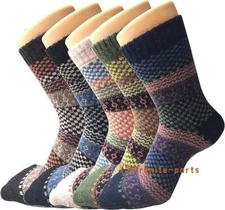 Mens Women Wool Merino Warm Thermal Lambs Crew Heavy Boots Winter 5 Pairs Socks