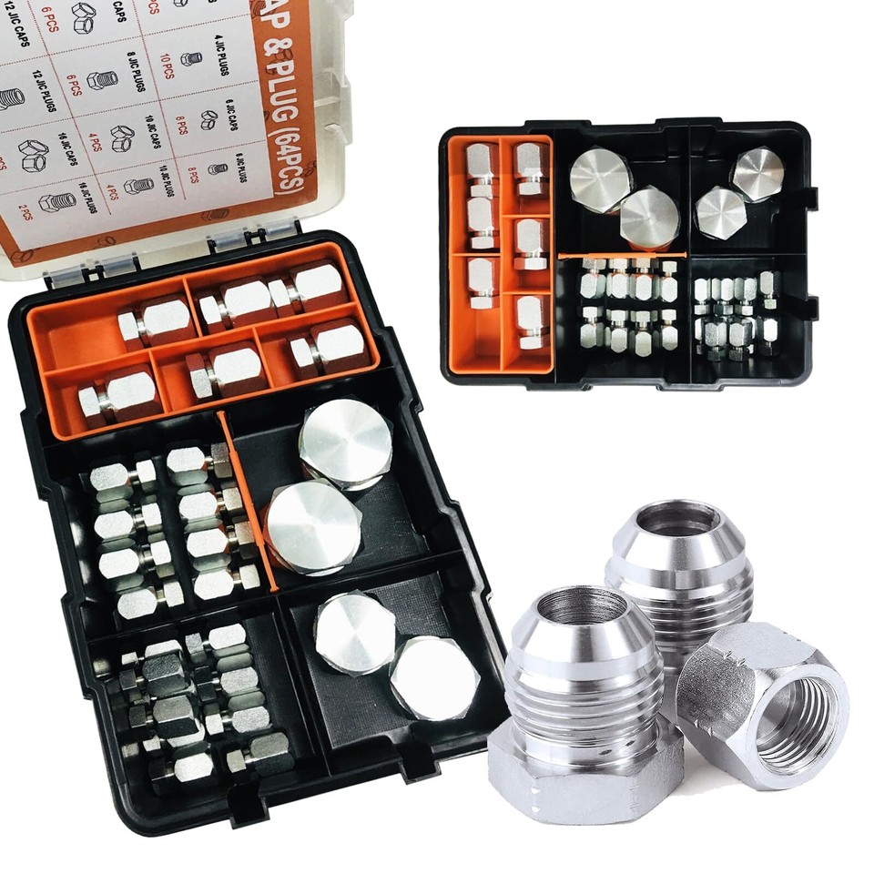 64 Pcs Hydraulic Hose Caps and Plugs Kit 37° JIC Cap and Plug
